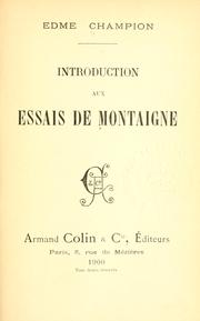 Cover of: ... Introduction aux essais de Montaigne.