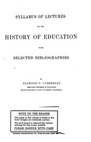 Cover of: Syllabus of lectures on the history of education: with selected bibliographies