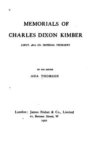 Cover of: Memorials of Charles Dixon Kimber by Ada Thomson