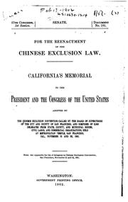 Cover of: For the reenactment of the Chinese exclusion law. | Chinese exclusion convention (1901 San Francisco).