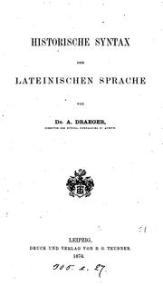 Cover of: Historische Syntax der lateinischen Sprache