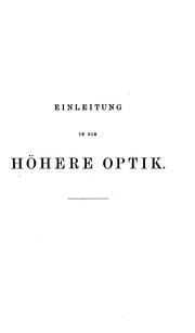 Cover of: Einleitung in die höhere Optik