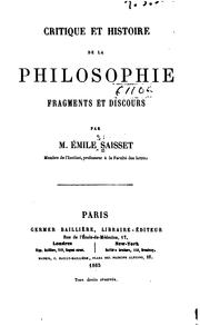 Cover of: Critique et histoire de la philosophie by Émile Edmond Saisset