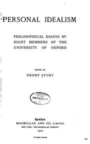 Cover of: Personal idealism: philosophical essays by eight members of the University of Oxford