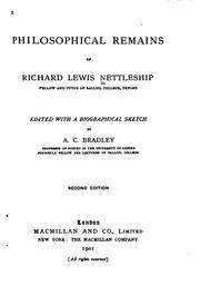 Cover of: Philosophical remains of Richard Lewis Nettleship.