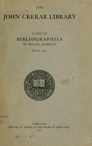 A list of bibliographies of special subjects, July, 1902 by John Crerar Library