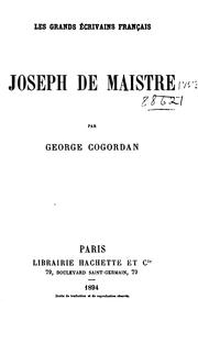 Cover of: Joseph de Maistre by George Cogordan