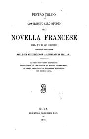 Cover of: Contributo allo studio della novella francese del XV e XVI secolo by Pietro Toldo