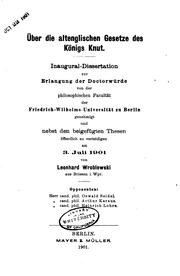 Cover of: Über die altenglischen gesetze des königs Knut ... by Leonhard Wroblewski