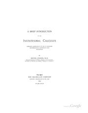 Cover of: A brief introduction to the infinitesimal calculus: designed especially to aid in reading mathematical economics and statistics