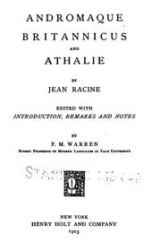Cover of: Andromaque, Britannicus and Athalie by Jean Racine