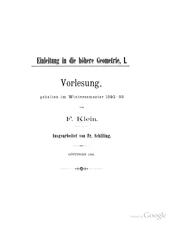 Cover of: Einleitung in die höhere geometrie ... by Felix Klein