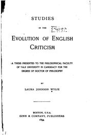 Cover of: Studies in the evolution of English criticism.