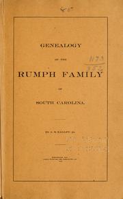 Cover of: Genealogy of the Rumph family of South Carolina.