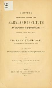 Cover of: Lecture delivered before the Maryland Institute for the Promotion of the Mechanic Arts...: March 20, 1855