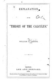 Cover of: The theory of the calculus.