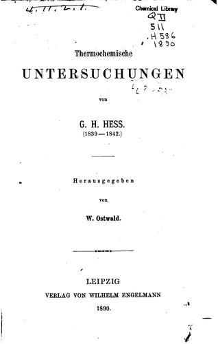 Thermochemische untersuchungen by German Ivanovich Gess