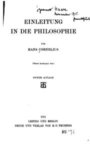 Cover of: Einleitung in die Philosophie by Cornelius, Hans