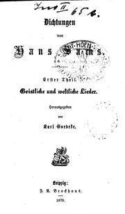 Cover of: Dichtungen von Hans Sachs ...