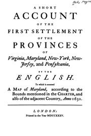 Cover of: A short account of the first settlement of the provinces of Virginia, Maryland, New-York, New-Jersey, and Pennsylvania, by the English.