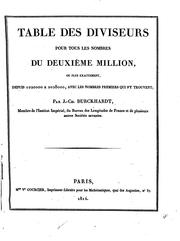 Cover of: Table des diviseurs pour tous les nombres du deuxième million by J. Ch Burckhardt, J. Ch Burckhardt