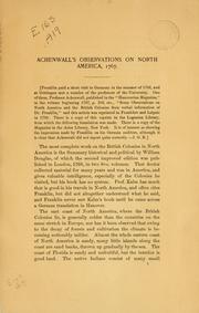Cover of: Achenwall's observations on North America, 1767