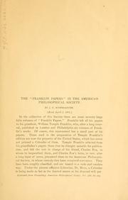 Cover of: The "Franklin papers" in the American Philosophical Society by J. G. Rosengarten