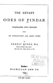Cover of: The extant odes of Pindar by Pindar