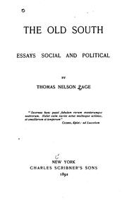 Cover of: The old South: essays social and political
