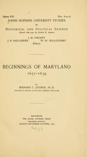 Cover of: Beginnings of Maryland, 1631-1639 by Steiner, Bernard Christian, Bernard C. Steiner