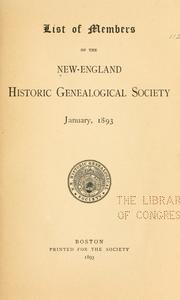Cover of: List of members of the New-England Historic Genealogical Society, January 1893.