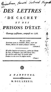 Cover of: Des lettres de cachet et des prisons d'Etat by Honoré-Gabriel de Riquetti comte de Mirabeau