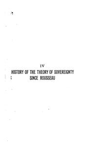 Cover of: History of the theory of sovereignty since Rousseau