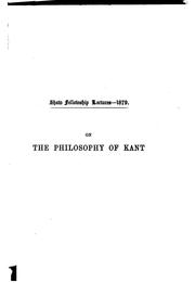 Cover of: On the philosophy of Kant | Robert Adamson