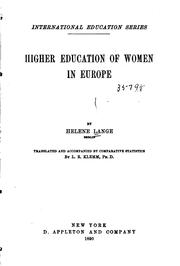 Cover of: Higher education of women in Europe by Helene Lange