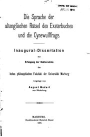 Cover of: Die sprache der altenglischen rätsel des Exeterbuches und die Cynewulffrage ...