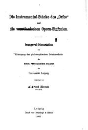 Cover of: Die Instrumental-Stücke des "Orfeo" und die venetianischen Opern-Sinfonien. by Heuss, Alfred