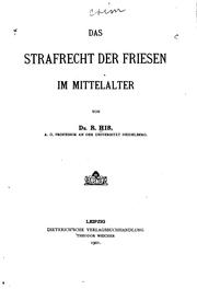 Cover of: Das Strafrecht der Friesen im Mittelalter by Rudolf His