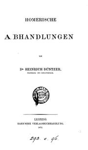 Cover of: Homerische abhandlungen