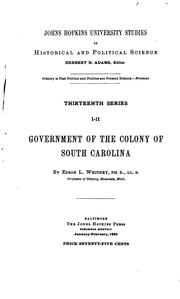 Cover of: Government of the Colony of South Carolina