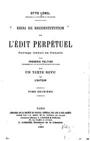 Cover of: Essai de reconstitution de l'Édit perpétuel