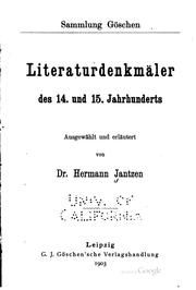 Cover of: Literaturdenkmäler des 14. und 15. jahrhunderts