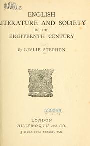 Cover of: English literature and society in the eighteenth century . by Sir Leslie Stephen