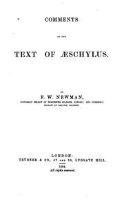 Cover of: Comments on the text of Æschylus.