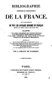 Cover of: Bibliographie historique et topographique de la France ...
