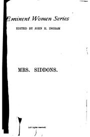 Cover of: Mrs. Siddons