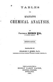 Cover of: Tables for qualitative chemical analysis.