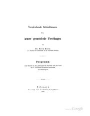 Cover of: Vergleichende Betrachtungen über neuere geometrische Forschungen