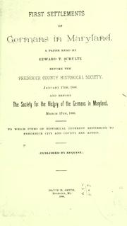 Cover of: First settlements of Germans in Maryland. by Edward Thomas Schultz