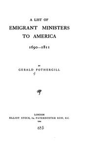 Cover of: A list of emigrant ministers to America, 1690-1811 by Gerald Fothergill